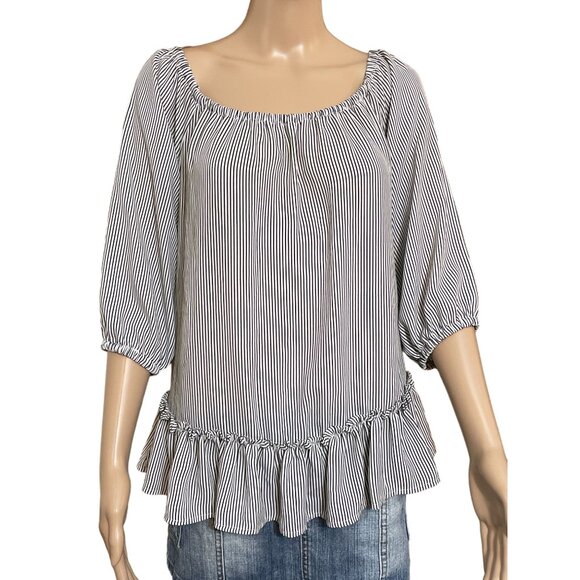 Lila Rose White Black Striped Blouse Size Medium - Picture 1 of 3